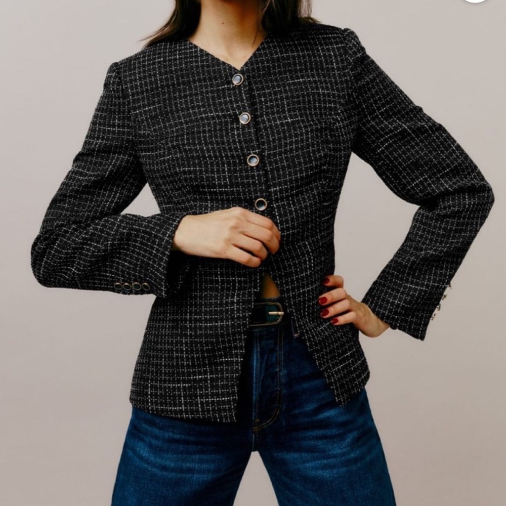 Joie Black and White Textured Blazer - Preloved